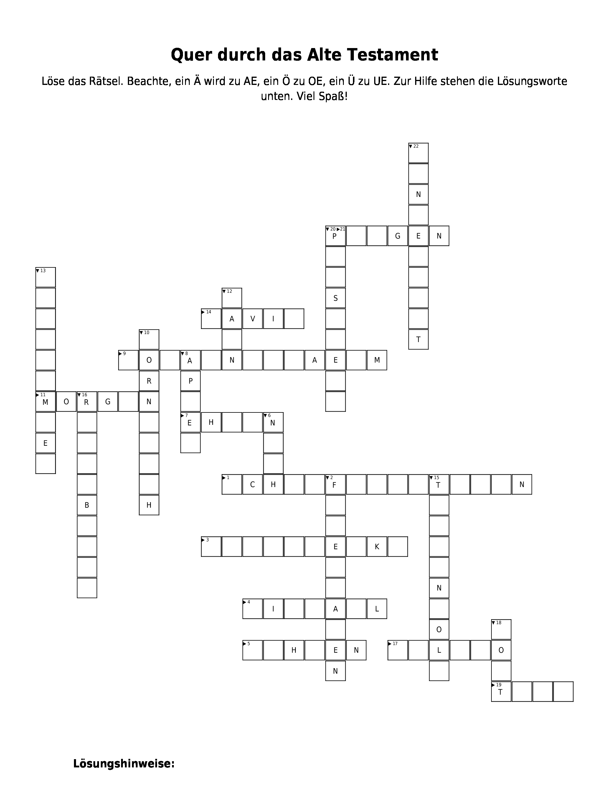 Kreuzwortratsel Quer Durch Das Alte Testament Als Pdf Arbeitsblatt Schulraetsel De