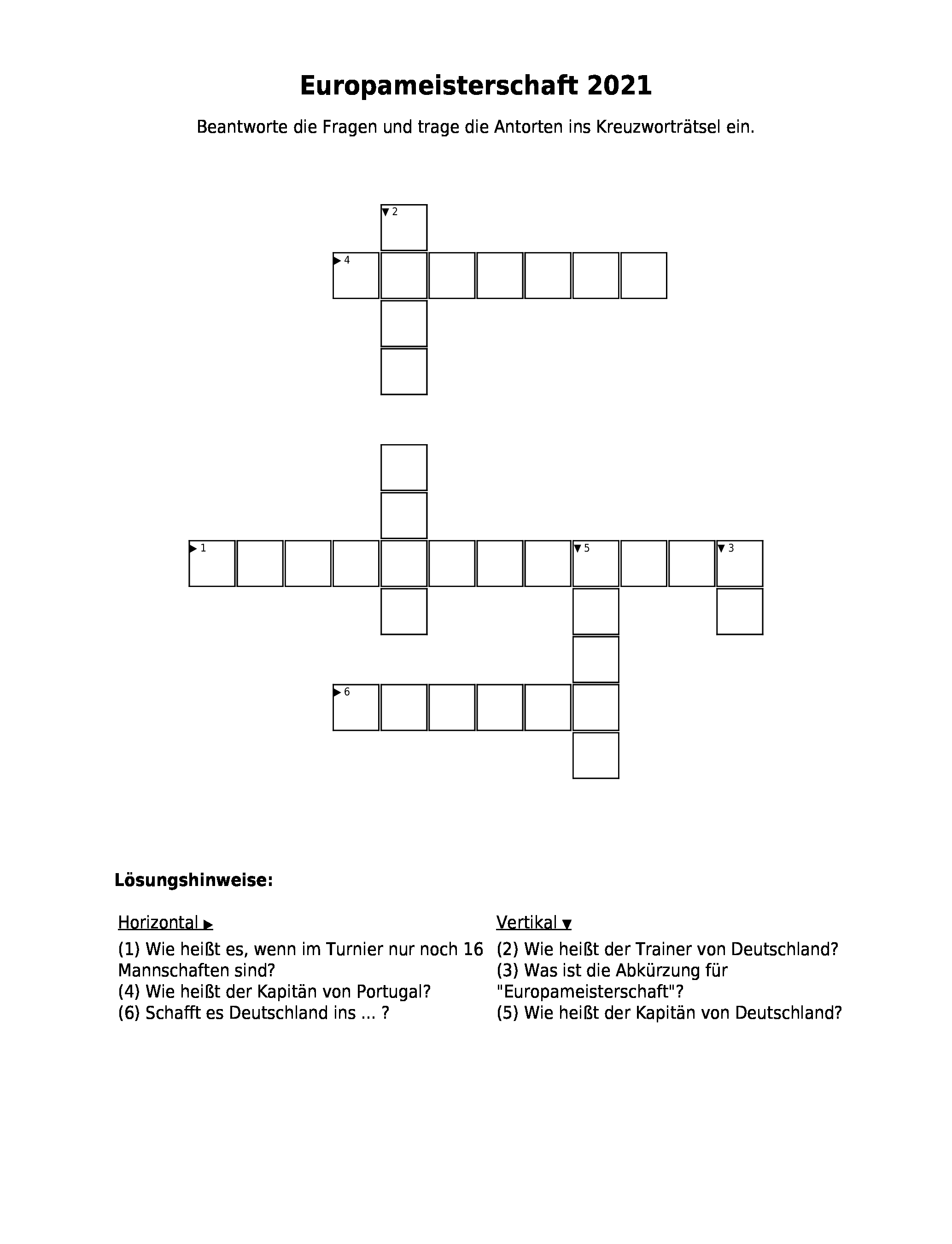 Kreuzworträtsel "Europameisterschaft 2021" als PDF