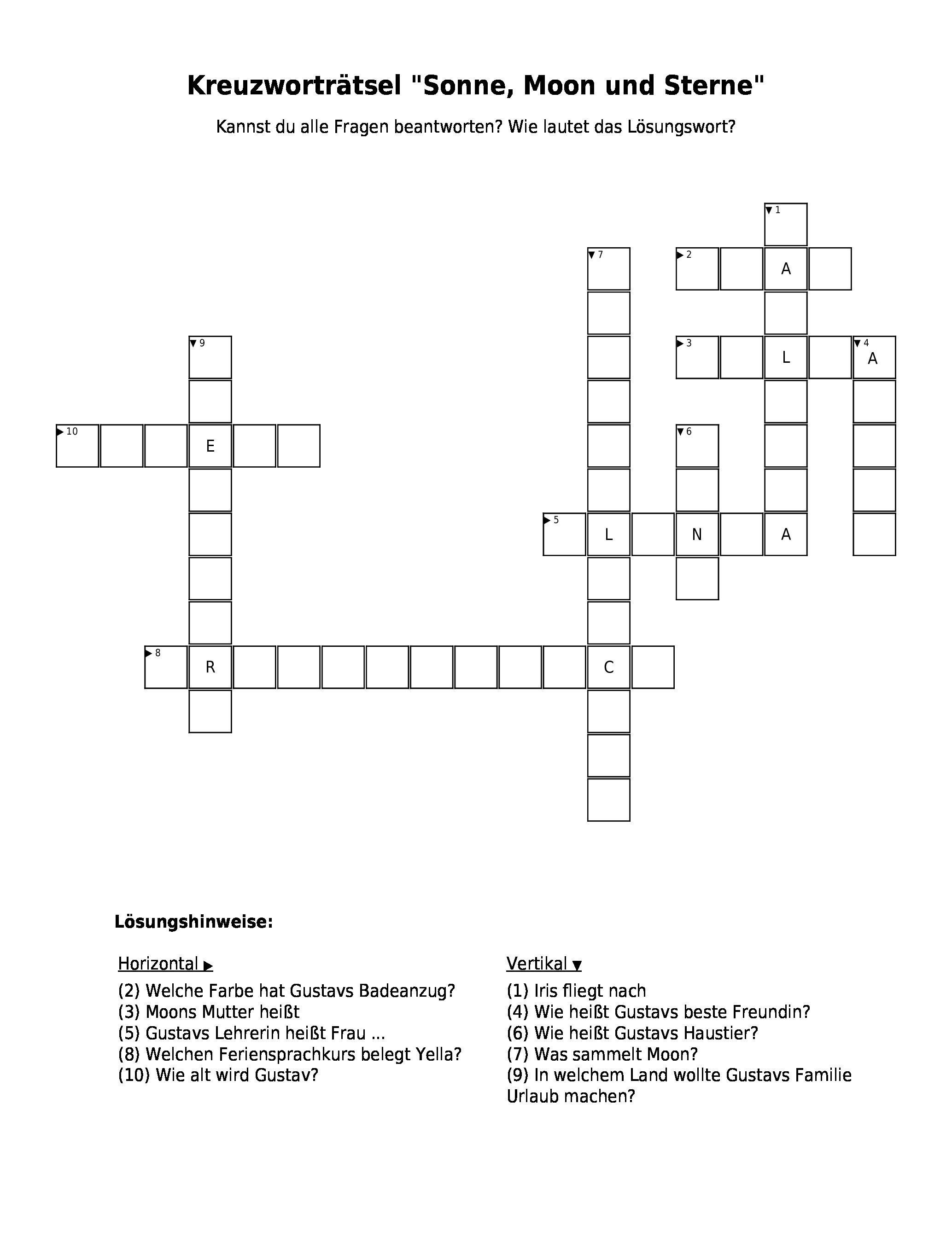 Kreuzworträtsel "Kreuzworträtsel "Sonne, Moon und Sterne"" als PDF