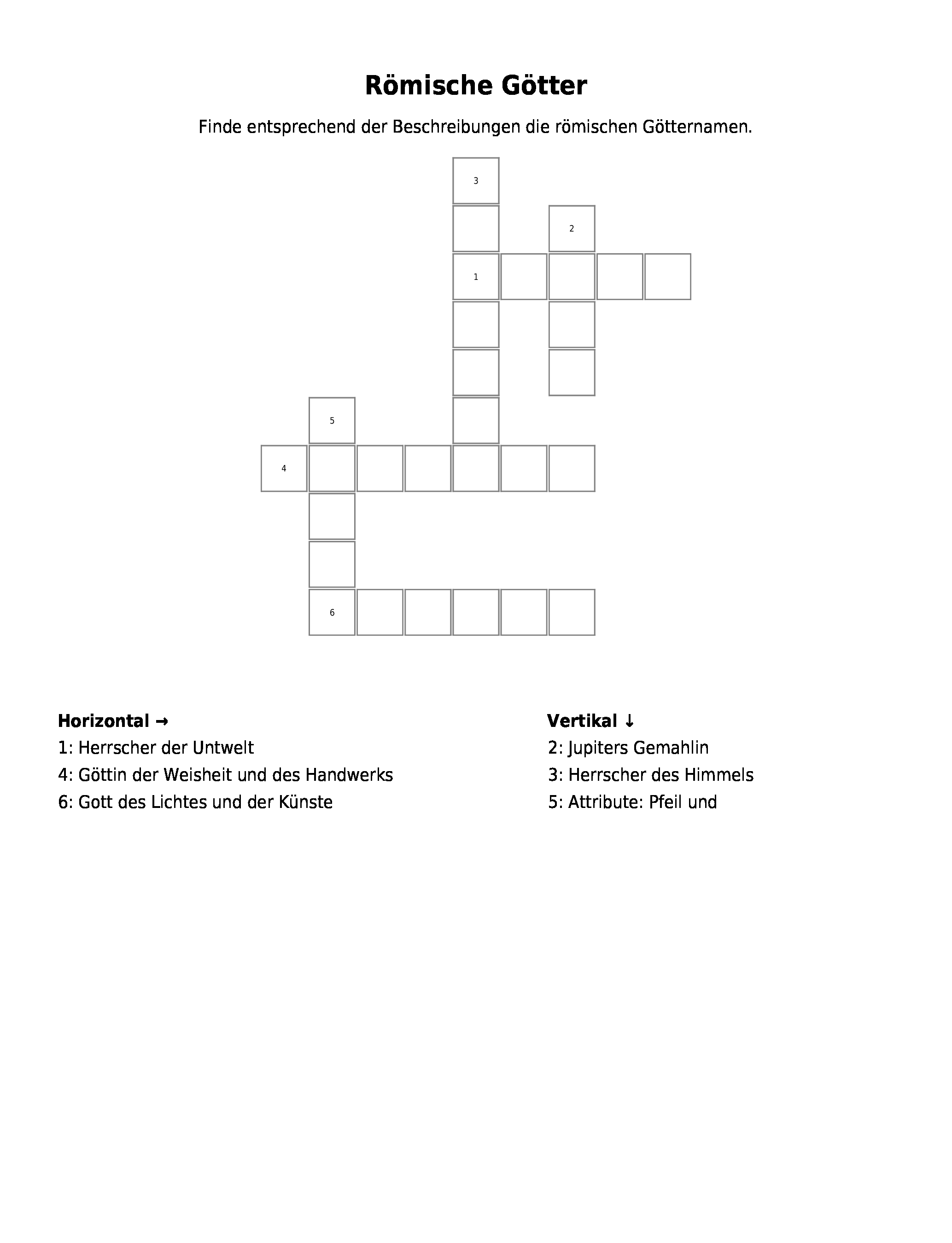 Kreuzwortratsel Romische Gotter Als Pdf Arbeitsblatt Schulraetsel De