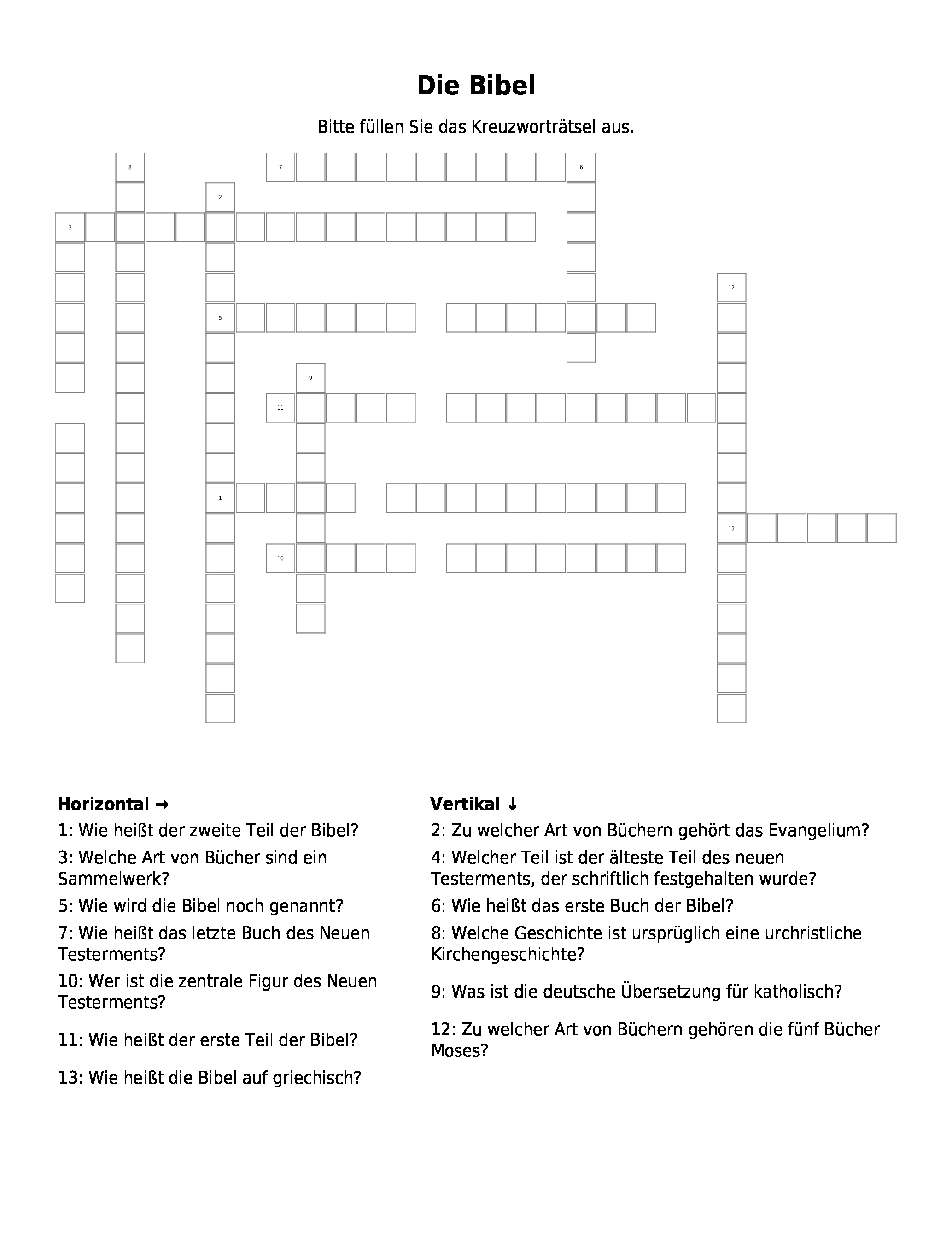 Kreuzwortratsel Die Bibel Als Pdf Arbeitsblatt Schulraetsel De