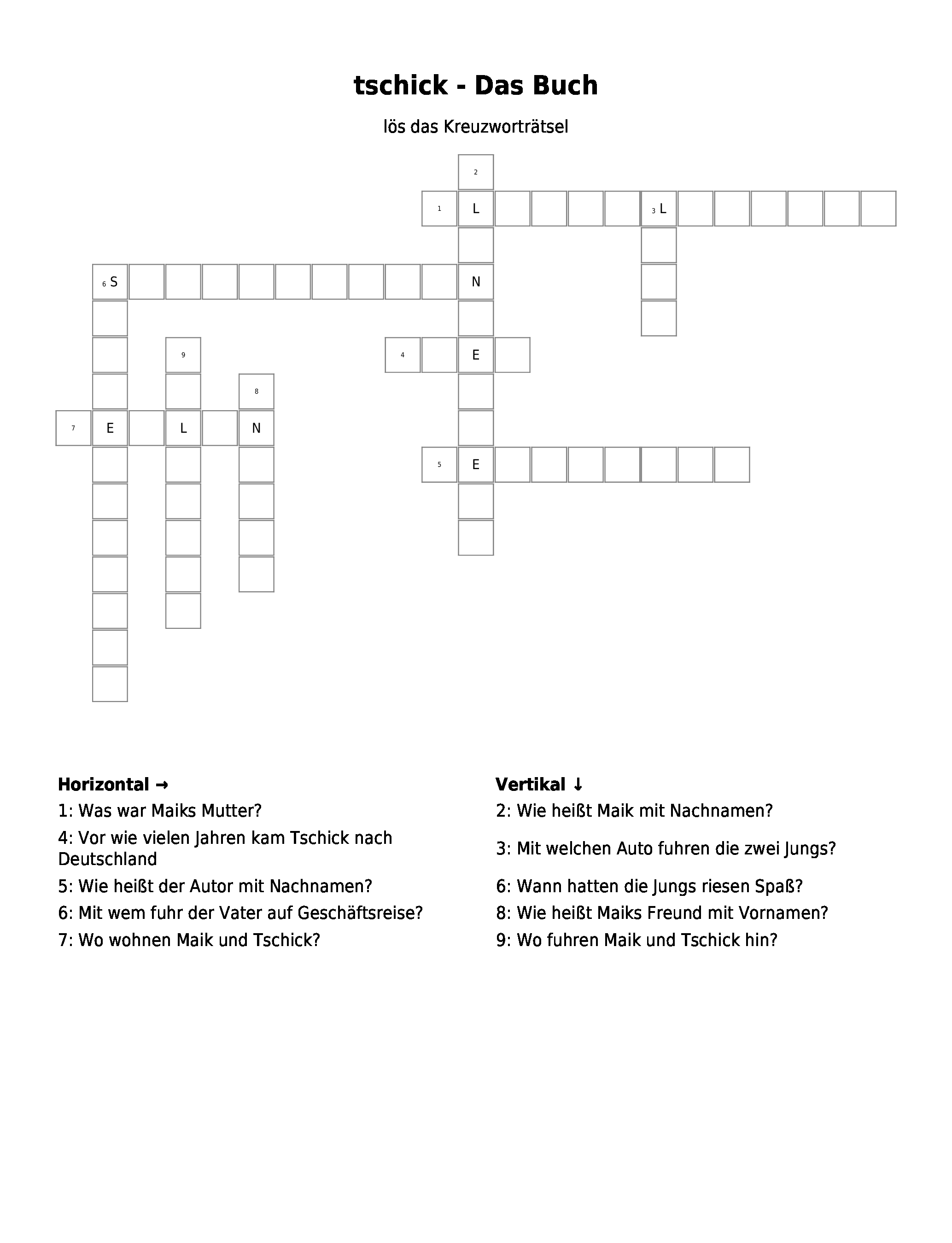 Kreuzwortratsel Tschick Das Buch Als Pdf Arbeitsblatt Schulraetsel De