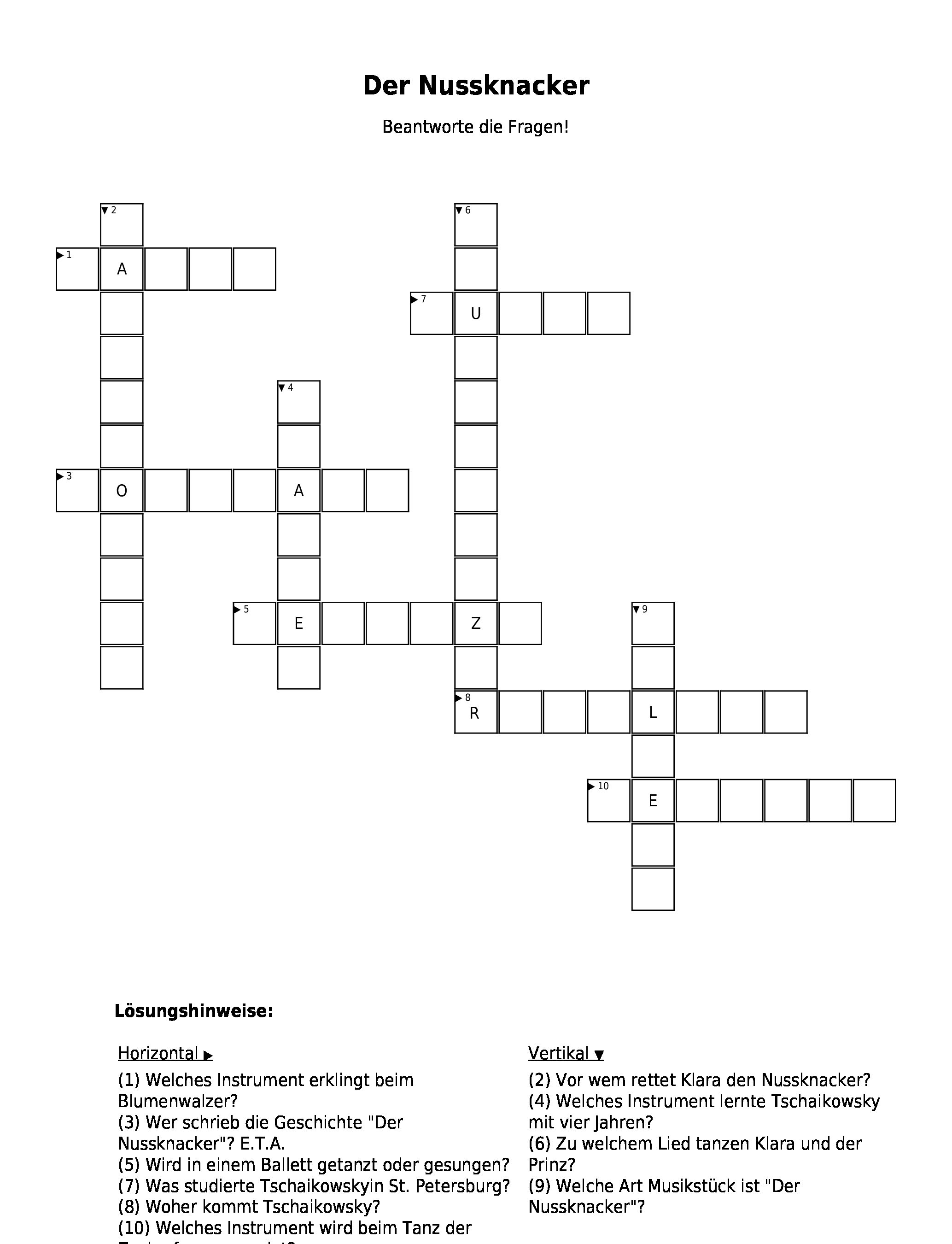 Kreuzwortratsel Der Nussknacker Als Pdf Arbeitsblatt Schulraetsel De