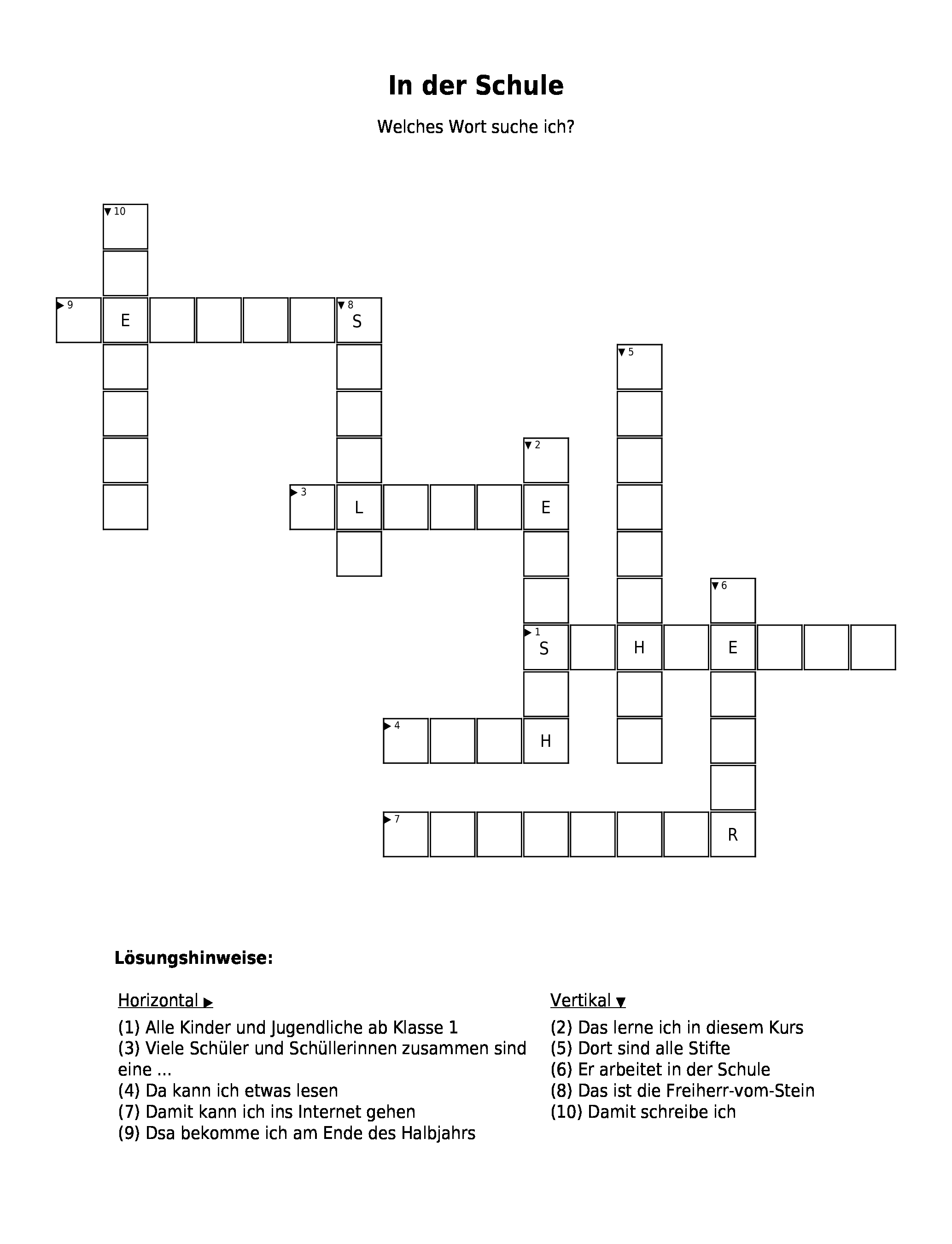 Kreuzwortratsel In Der Schule Als Pdf Arbeitsblatt Schulraetsel De