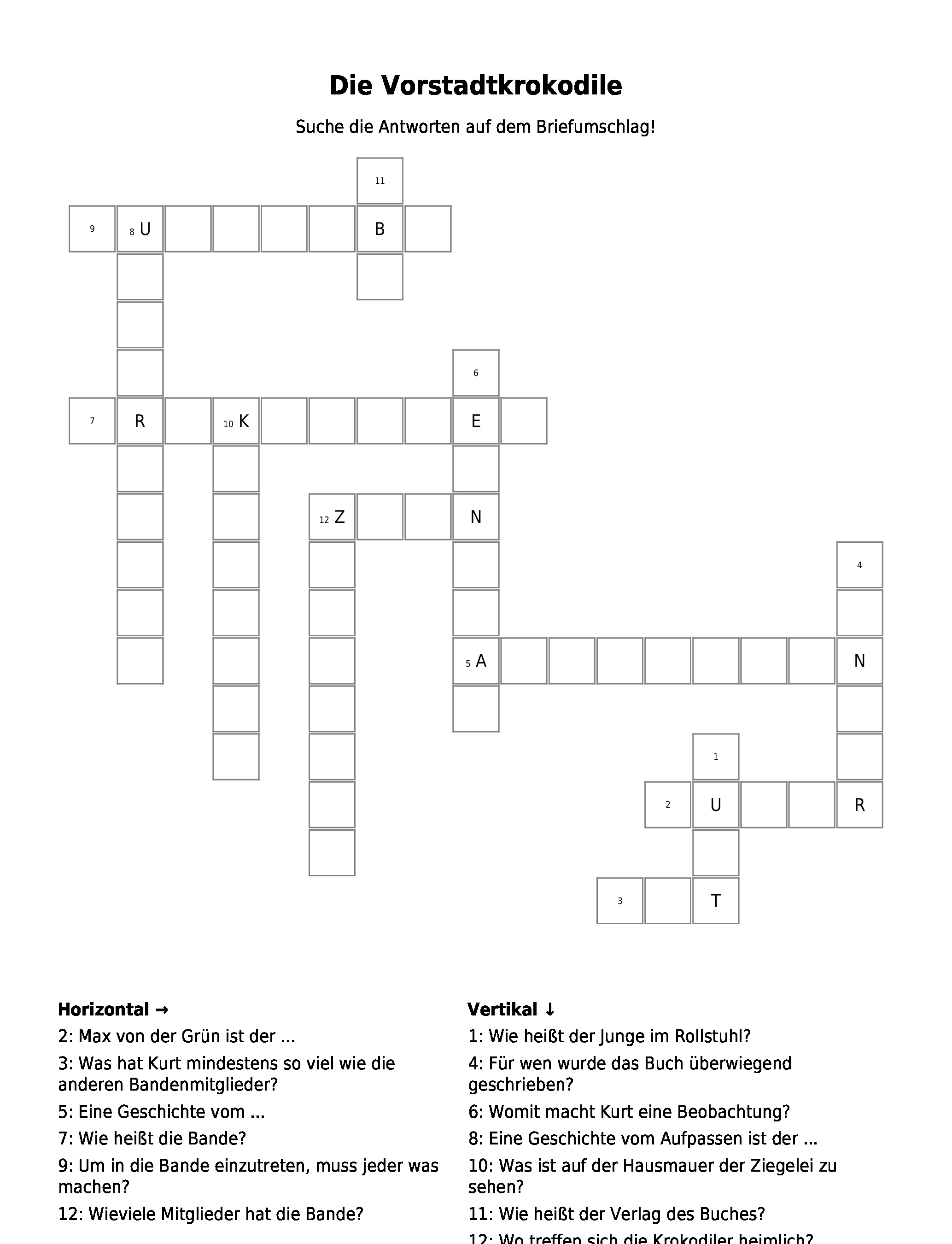 Kreuzwortratsel Die Vorstadtkrokodile Als Pdf Arbeitsblatt Schulraetsel De